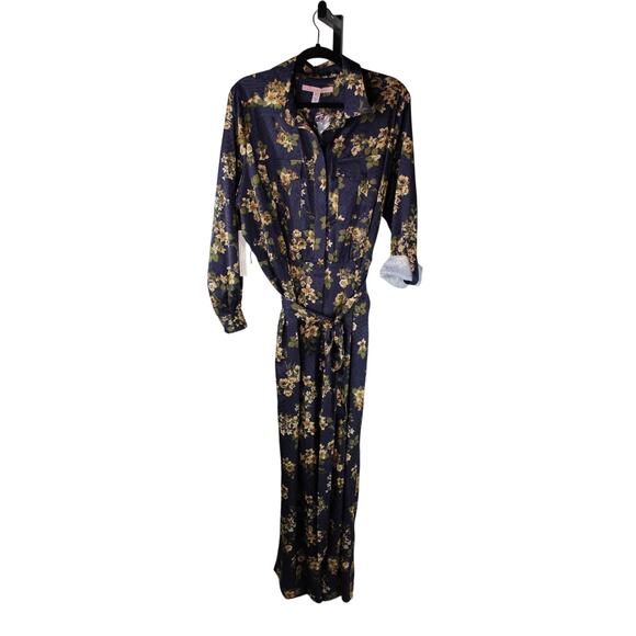 Hutch Anthropologie Plus Floral Jumpsuit Rollsleeve Tie Waist Navy Plus Size 1X - Picture 1 of 16